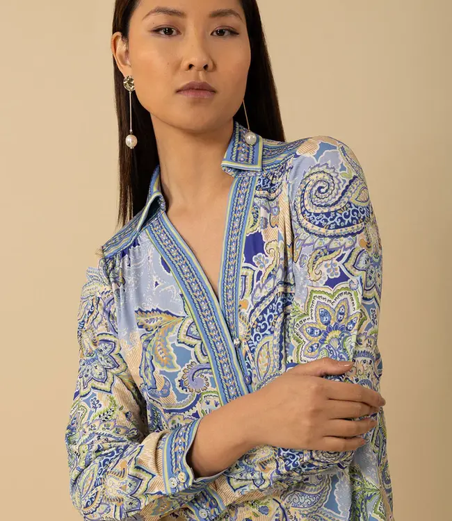Hale Bob Blue Collar Print Blouse