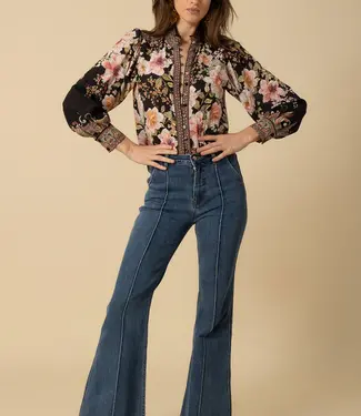 Hale Bob Black Silk Floral Blouse