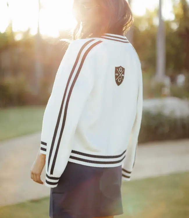 gg blue Varsity White Sweater