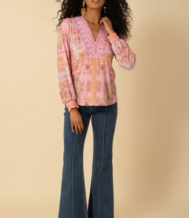 Hale Bob Ailani Coral V Neck Printed L/S