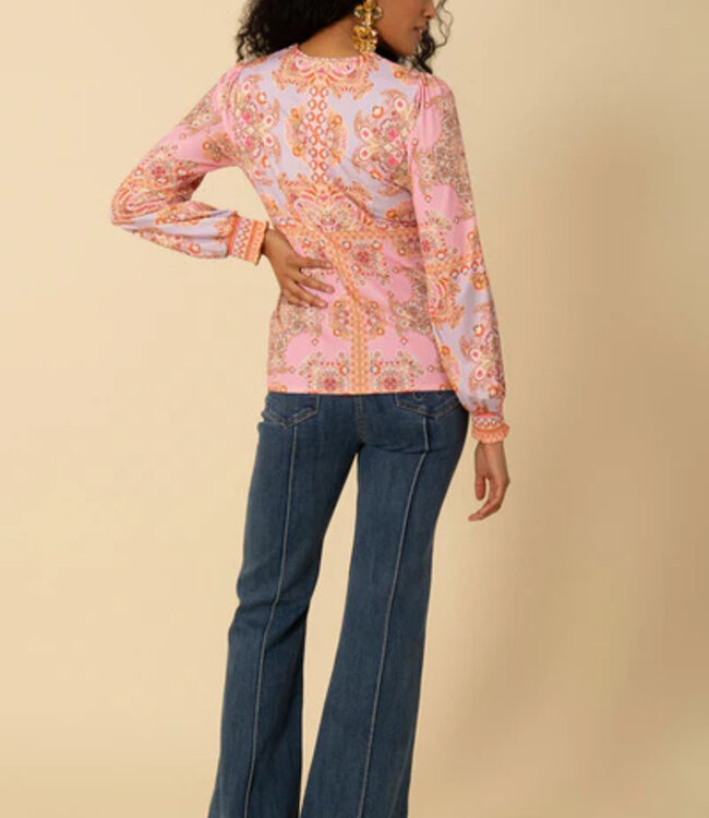 Hale Bob Ailani Coral V Neck Printed L/S