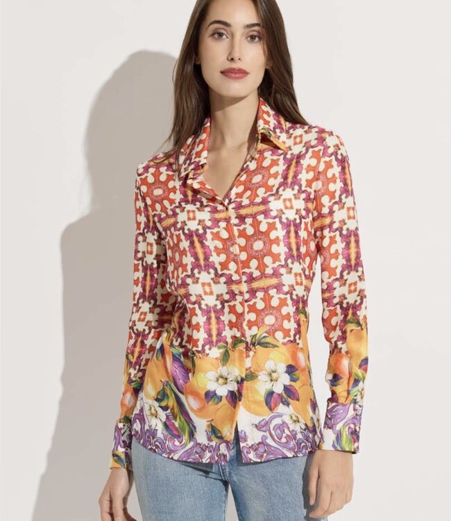 Oolala Orange Floral Button Down Blouse