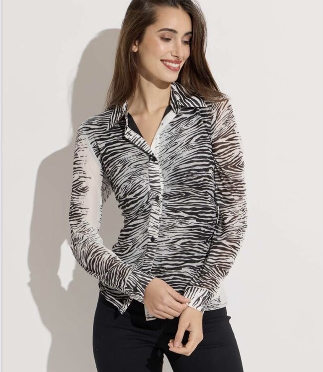 Oolala Zebra Ruched Mesh Blouse