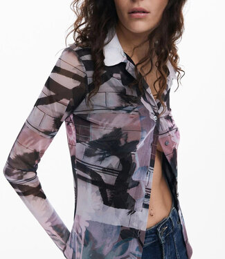 Desigual Pink/Gray Long Sleeve Blouse