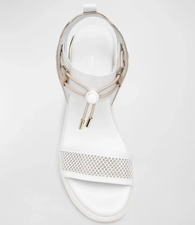 Nero Giardini Bungee Wedge Sandal White w/Gold
