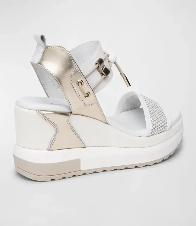 Nero Giardini Bungee Wedge Sandal White w/Gold