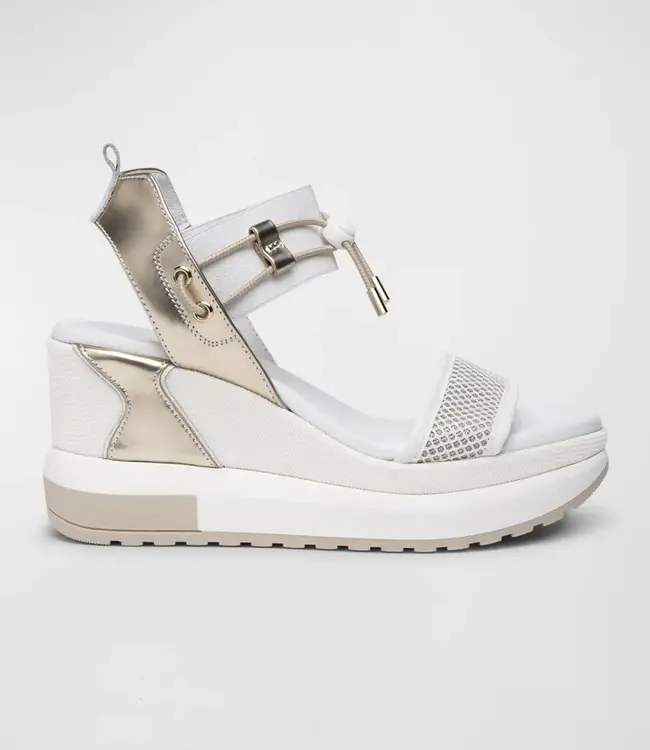 Nero Giardini Bungee Wedge Sandal White w/Gold