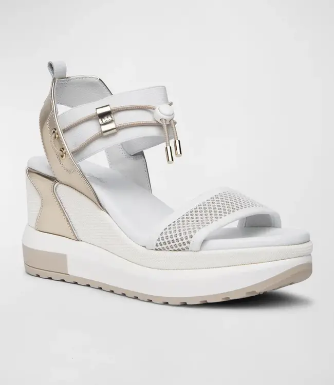 Nero Giardini Bungee Wedge Sandal White w/Gold