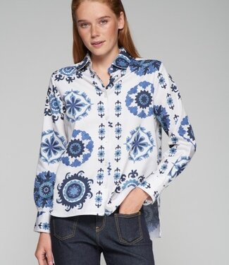 Vilagallo Blue Tile Print Cotton Blouse