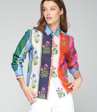 Vilagallo Vertical Print Cotton Blouse