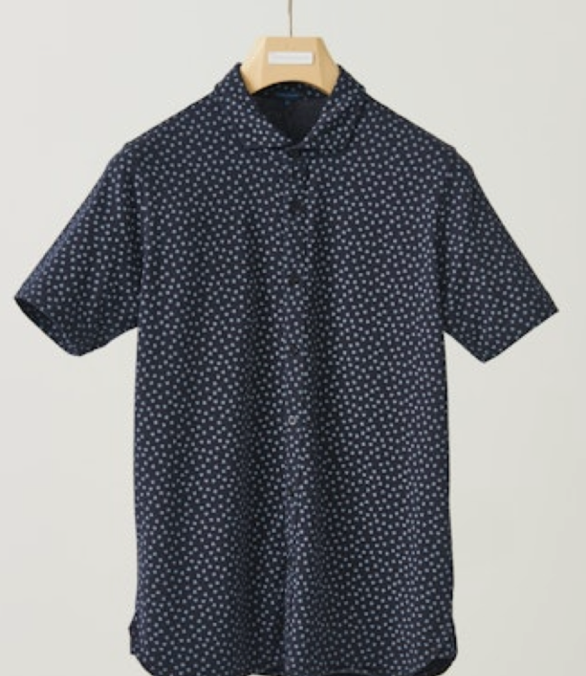 Patrick Assaraf Navy All Over Print Short Sleeve