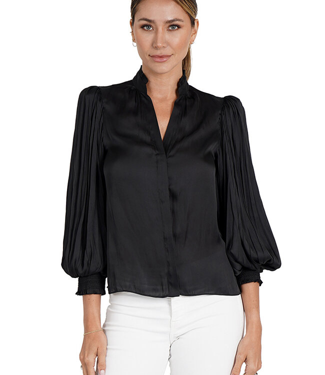 Love Token Black Blouse Pleated Sleeves