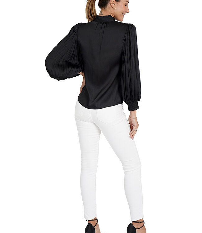 Love Token Black Blouse Pleated Sleeves