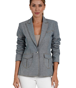 Love Token Retro Denim Blazer with Ruched Sleeves