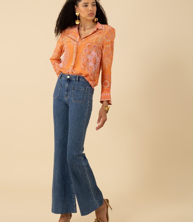 Hale Bob Orange Printed Silk Blouse