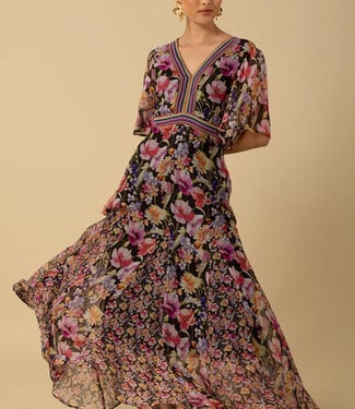 Hale Bob Mariam Chiffon Black V-Neck Maxi Dress