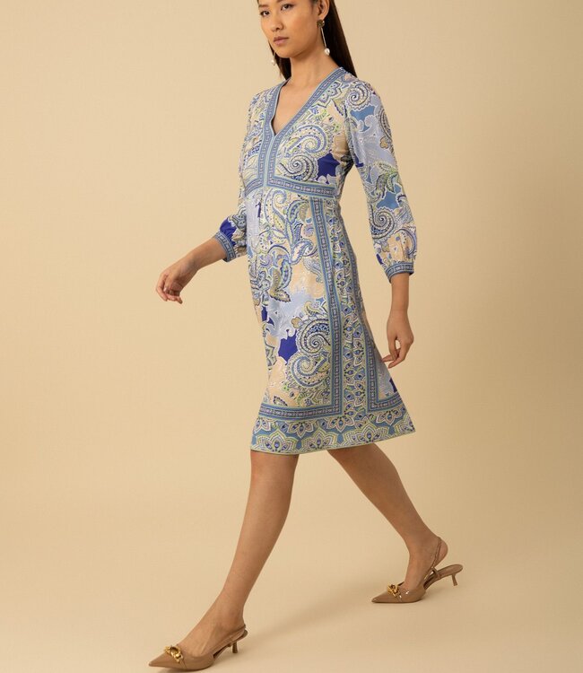 Hale Bob Blue Print Knee Length Dress