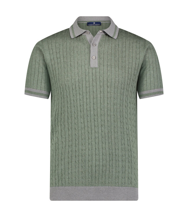 Luchiano Visconti Cable Knit Polo Sage