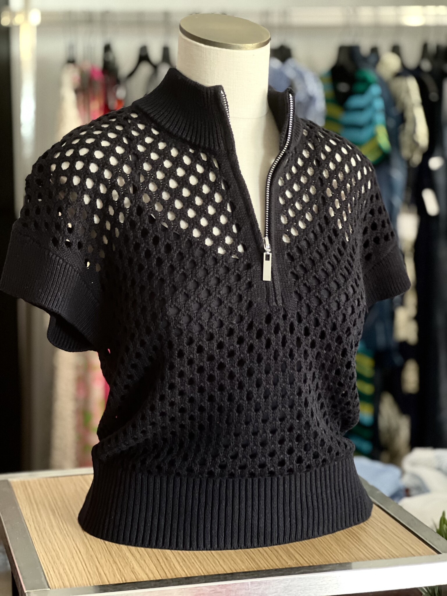 JSociety Open Stitch Half Zip Vest - Bettina's of Los Gatos