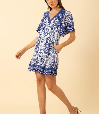 Hale Bob Aliya Blue V Neck Dress