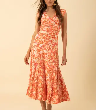 Hale Bob Brynn V-Neck Shirred Midi Orange