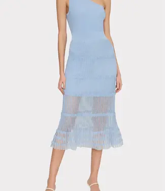 Milly Milly One Shoulder Blue Knit Midi Dress