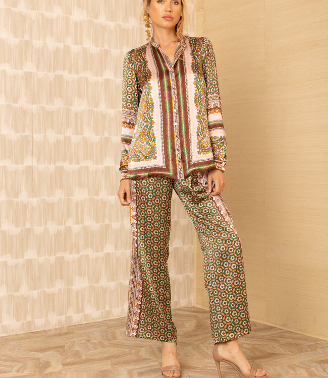 Hale Bob Nehru Button Down Silk Printed Blouse