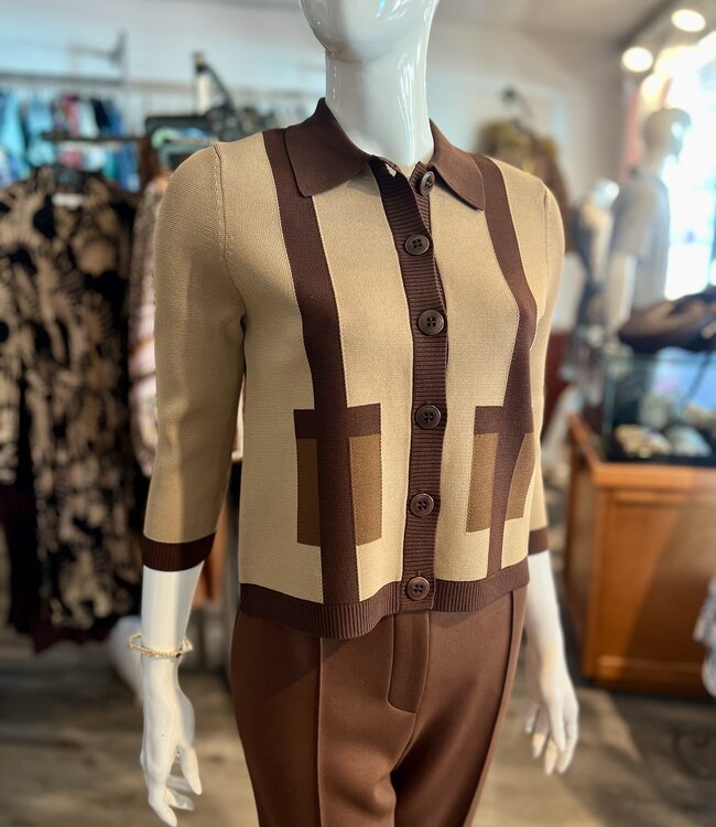 Trina Turk Gaia Tan/Brown Knit Cardigan