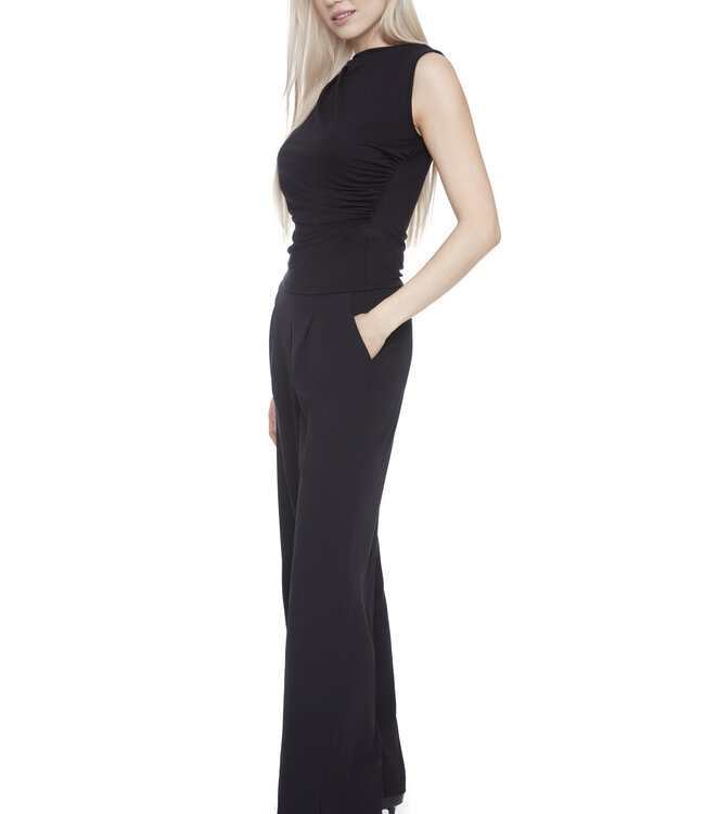 Tyler Madison Black Short Sleeve Ruched Side Ponte Top