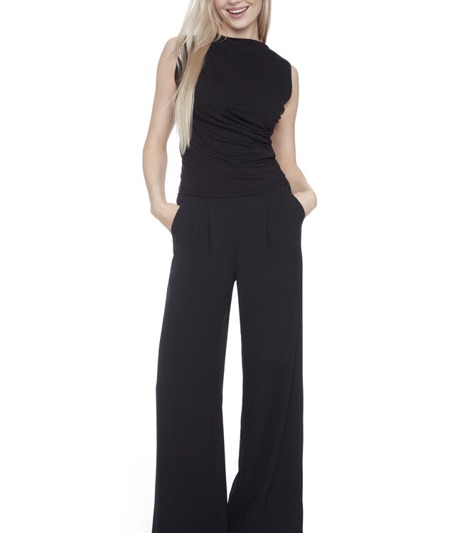 Tyler Madison Black Short Sleeve Ruched Side Ponte Top