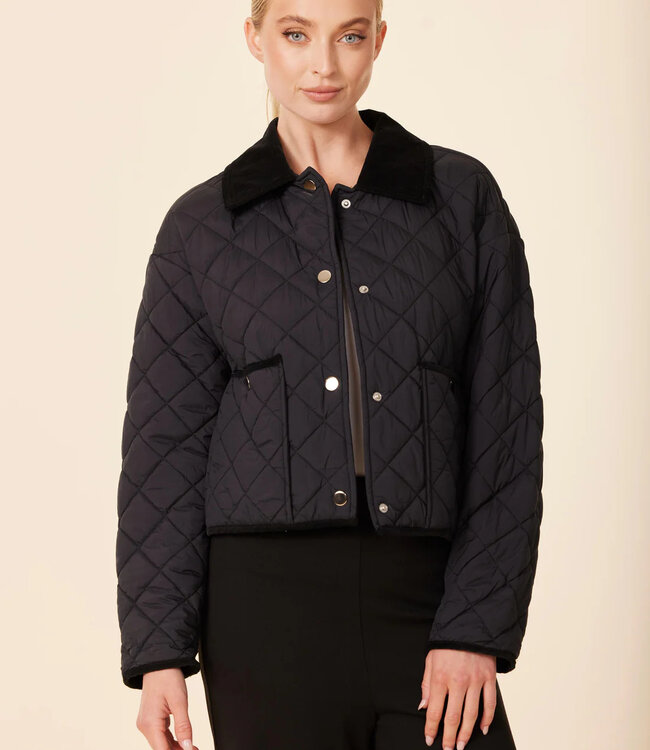Dolce Cabo Velvet Collar Quilt Black Jacket