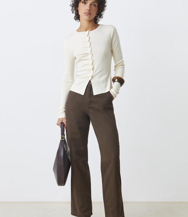 Suncoo Ivory Ruffled Cardigan