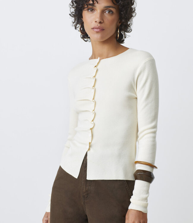 Suncoo Ivory Ruffled Cardigan