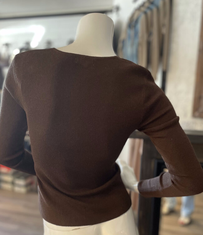 Suncoo Brown Ruffled Cardigan