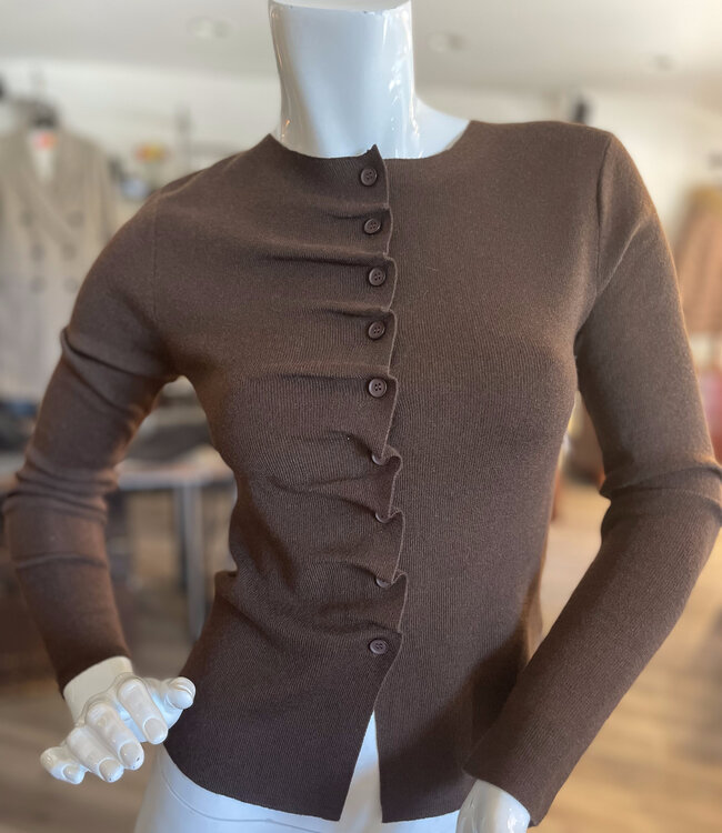 Suncoo Brown Ruffled Cardigan