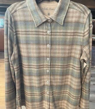 F/X Fusion Willow Knit Plaid Shirt Taupe/Blue