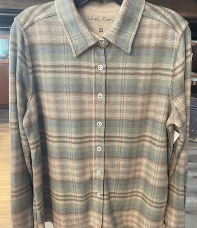 F/X Fusion Willow Knit Plaid Shirt Taupe/Blue