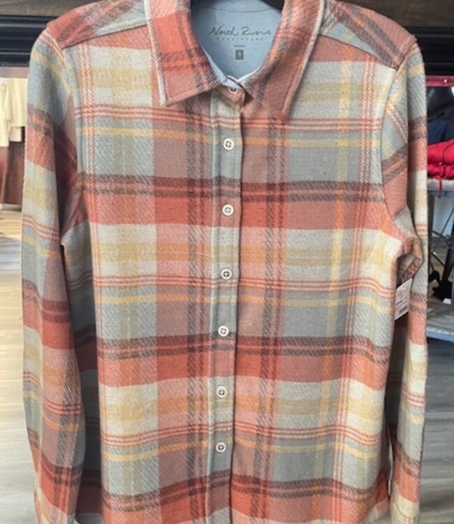 F/X Fusion Willow Knit Plaid Shirt Oran/Blue