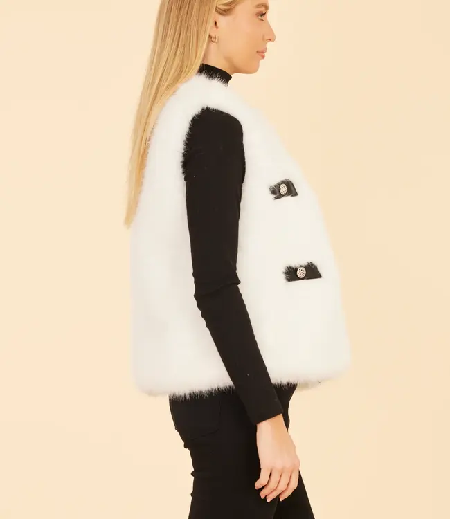 Dolce Cabo White Faux Fur Vest w/Black Trim