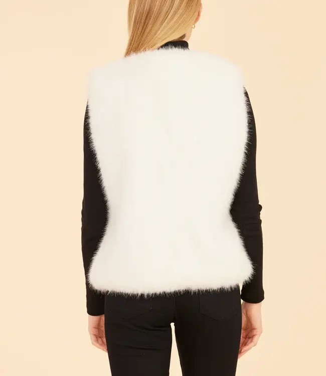 Dolce Cabo White Faux Fur Vest w/Black Trim