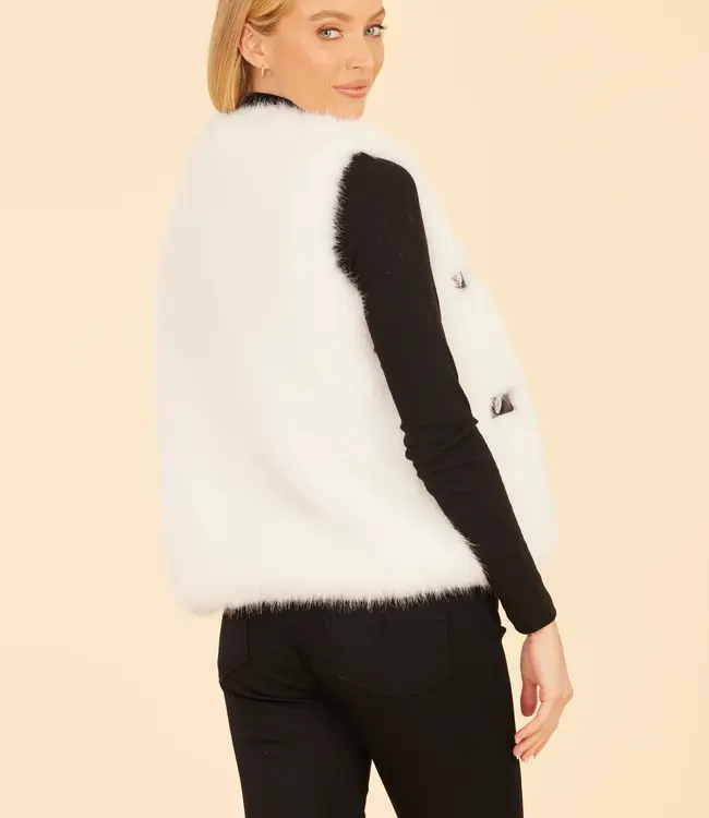 Dolce Cabo White Faux Fur Vest w/Black Trim