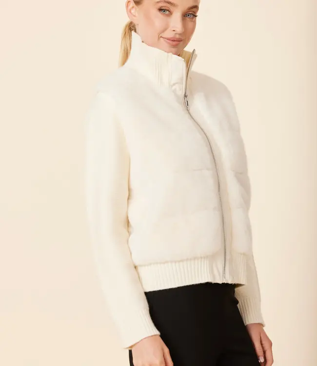 Dolce Cabo Cream Faux Fur Quilted Back Jacket