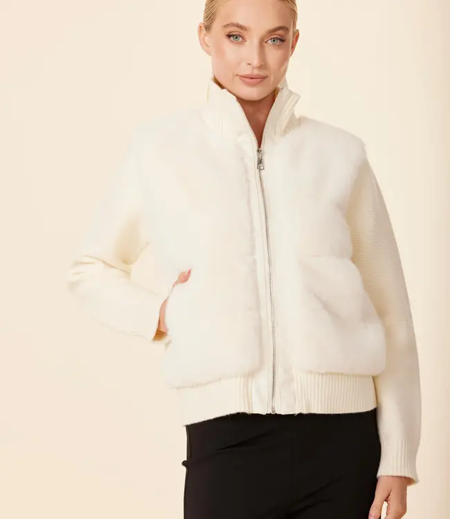 Dolce Cabo Cream Faux Fur Quilted Back Jacket