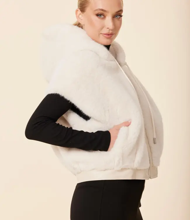 Dolce Cabo Cream Faux Fur Hoody Vest
