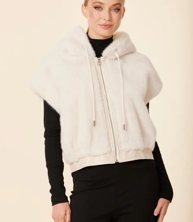Dolce Cabo Cream Faux Fur Hoody Vest