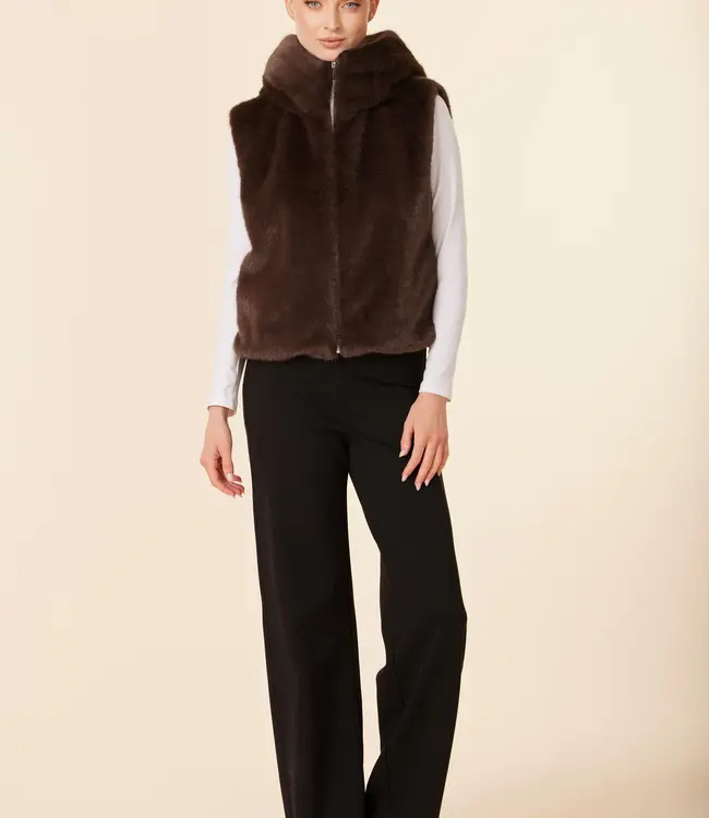 Dolce Cabo Dark Brown Faux Fur Zip Hoody