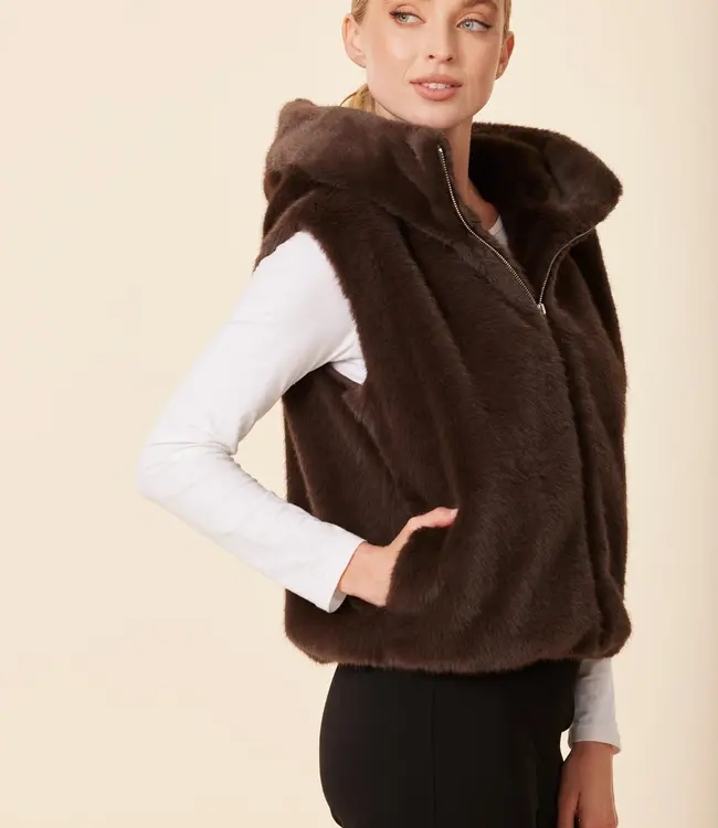 Dolce Cabo Dark Brown Faux Fur Zip Hoody