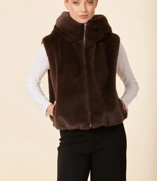 Dolce Cabo Dark Brown Faux Fur Zip Hoody