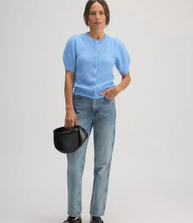 W.Cashmere Sheila Cashmere Puff Sleeve Cardigan Cornflower