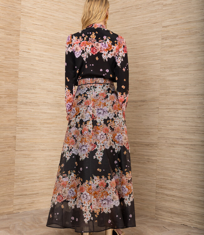 Hale Bob Black Floral Midi Full Skirt XS